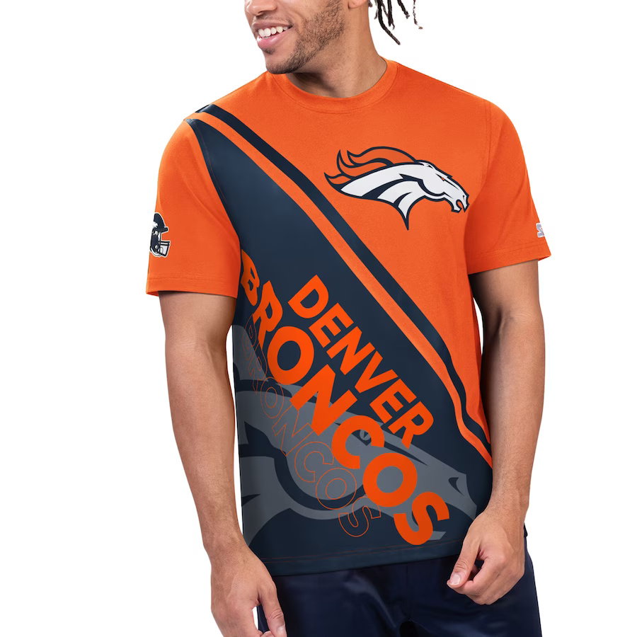 Men's Denver Broncos Orange/Navy Starter Finish Line T-Shirt